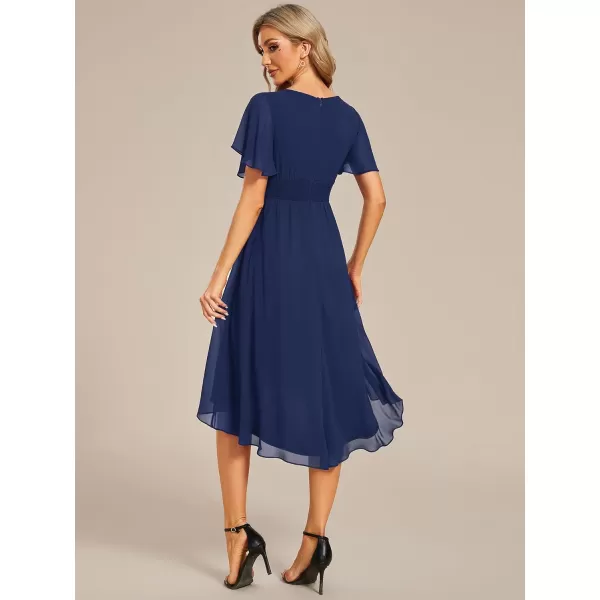 EverPretty Womens Crew Neck Pleated Waist Short Sleeve Wedding Guest Dress Chiffon Bridesmaid Dresses 02053Navy Blue