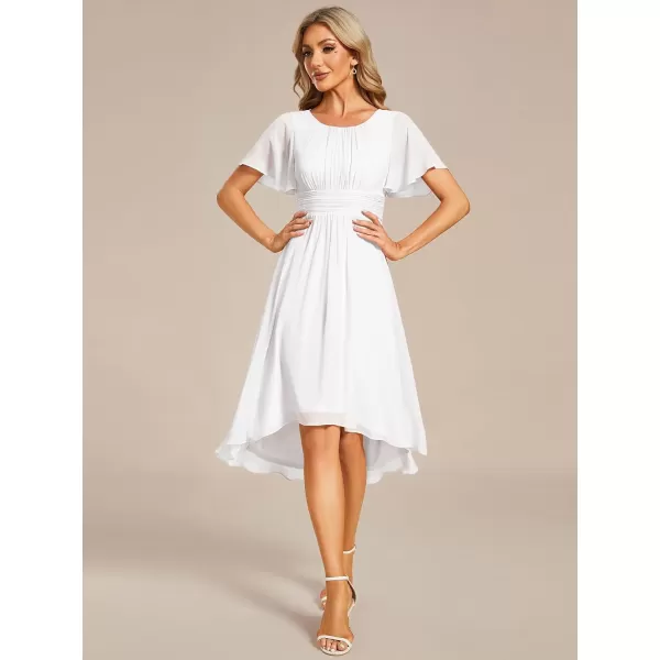 EverPretty Womens Crew Neck Pleated Waist Short Sleeve Wedding Guest Dress Chiffon Bridesmaid Dresses 02053White