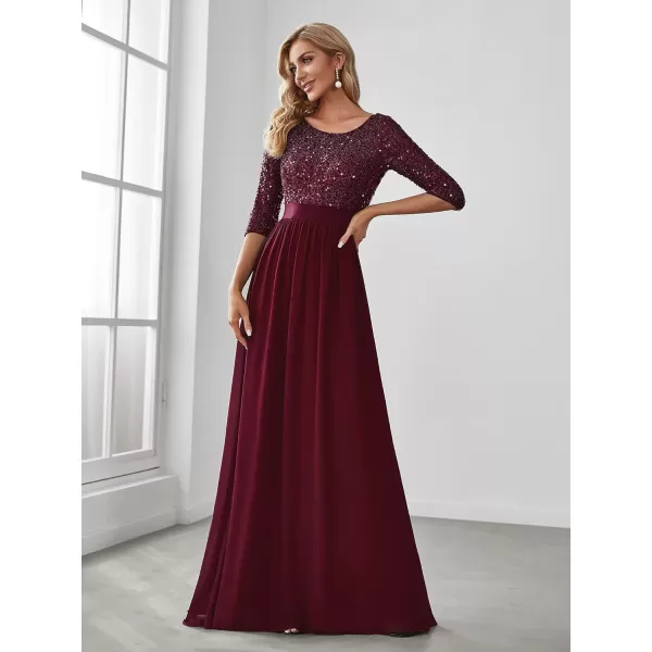 EverPretty Womens Customized Different Sleeves Aline Chiffon Formal Dress BurgundyHburgundy