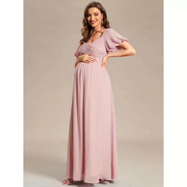 EverPretty Womens Double V Neck Short Sleeve Pleated A Line Chiffon Maternity Casual Dress 01565EYDusty Rose