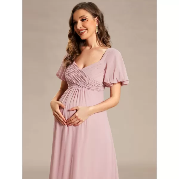 EverPretty Womens Double V Neck Short Sleeve Pleated A Line Chiffon Maternity Casual Dress 01565EYDusty Rose