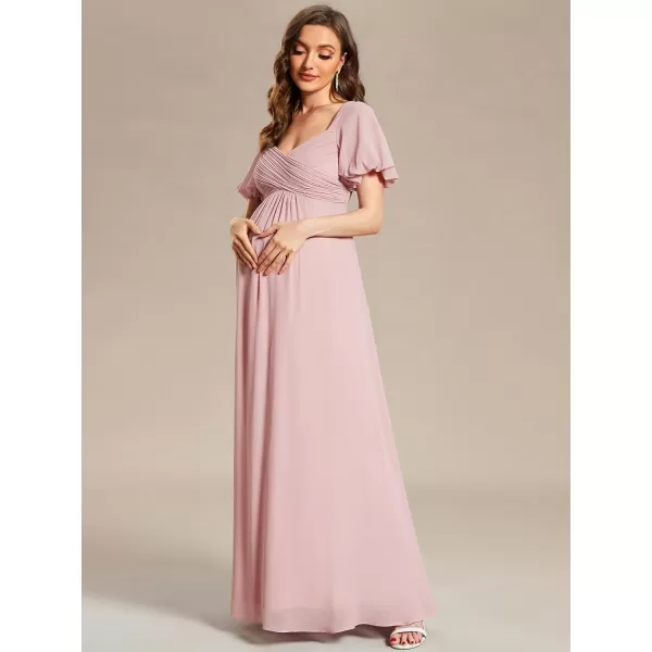 EverPretty Womens Double V Neck Short Sleeve Pleated A Line Chiffon Maternity Casual Dress 01565EYDusty Rose