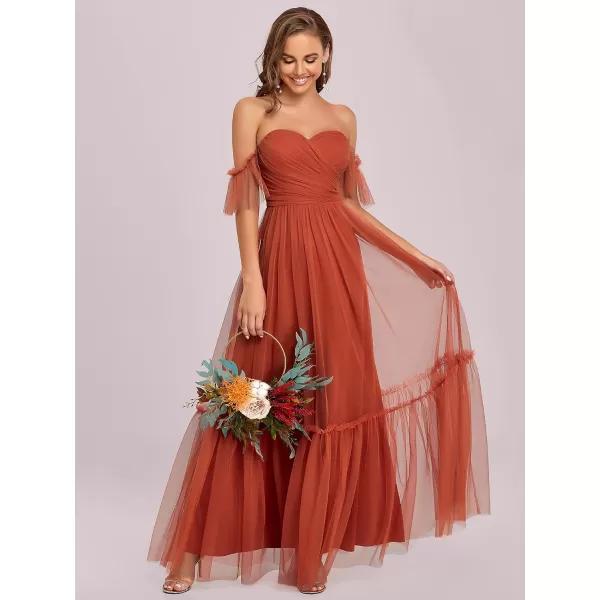 EverPretty Womens Formal Dress Sweetheart OffShoulder Ruched Tulle Maxi Bridesmaid Dresses 50126Burnt Orange