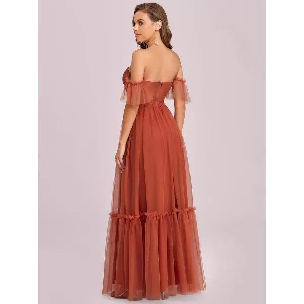 EverPretty Womens Formal Dress Sweetheart OffShoulder Ruched Tulle Maxi Bridesmaid Dresses 50126Burnt Orange