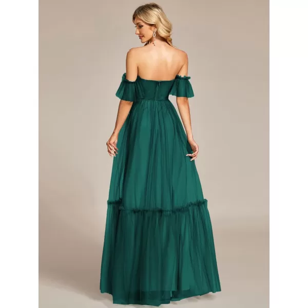 EverPretty Womens Formal Dress Sweetheart OffShoulder Ruched Tulle Maxi Bridesmaid Dresses 50126Dark Green