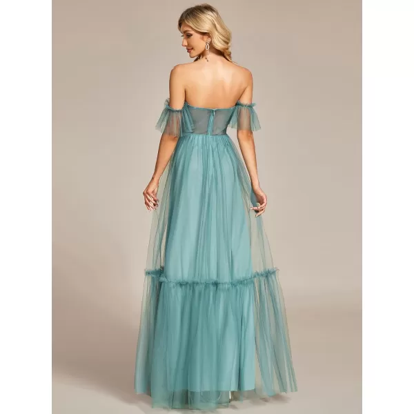 EverPretty Womens Formal Dress Sweetheart OffShoulder Ruched Tulle Maxi Bridesmaid Dresses 50126Dusty Blue