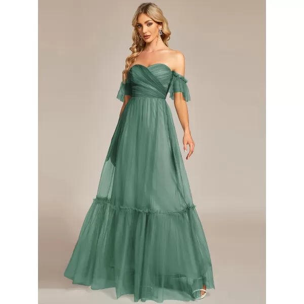 EverPretty Womens Formal Dress Sweetheart OffShoulder Ruched Tulle Maxi Bridesmaid Dresses 50126Green Bean