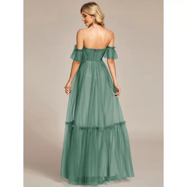 EverPretty Womens Formal Dress Sweetheart OffShoulder Ruched Tulle Maxi Bridesmaid Dresses 50126Green Bean