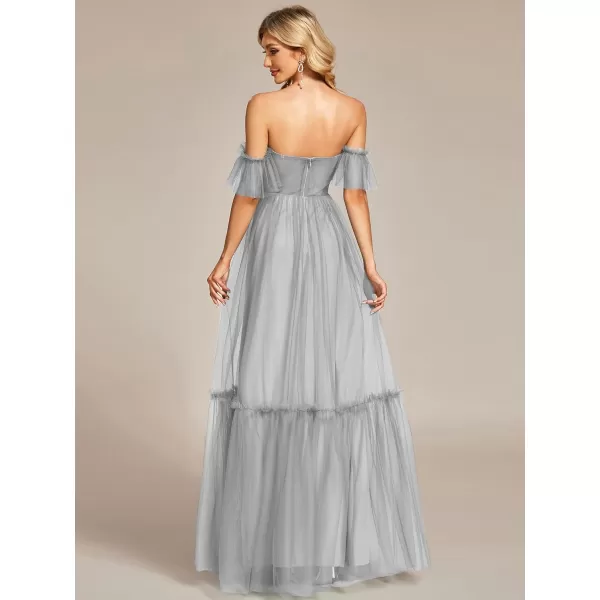 EverPretty Womens Formal Dress Sweetheart OffShoulder Ruched Tulle Maxi Bridesmaid Dresses 50126Grey