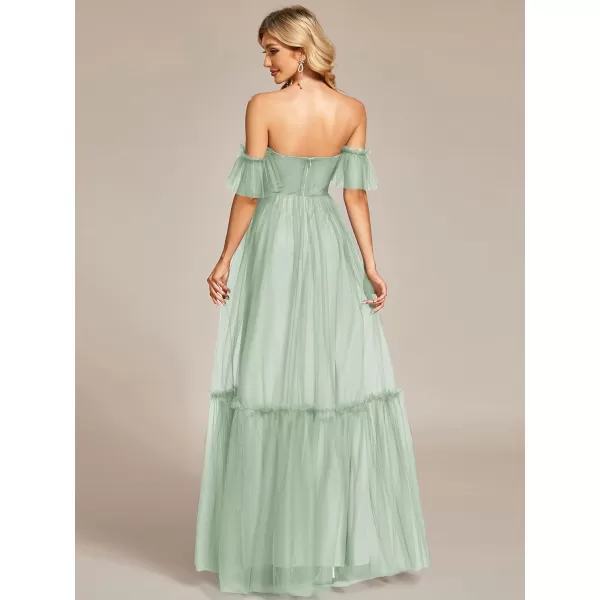 EverPretty Womens Formal Dress Sweetheart OffShoulder Ruched Tulle Maxi Bridesmaid Dresses 50126Mint Green