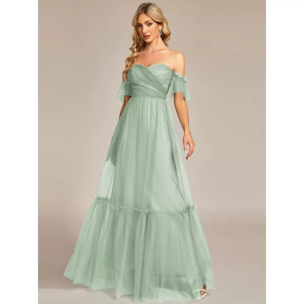 EverPretty Womens Formal Dress Sweetheart OffShoulder Ruched Tulle Maxi Bridesmaid Dresses 50126Mint Green