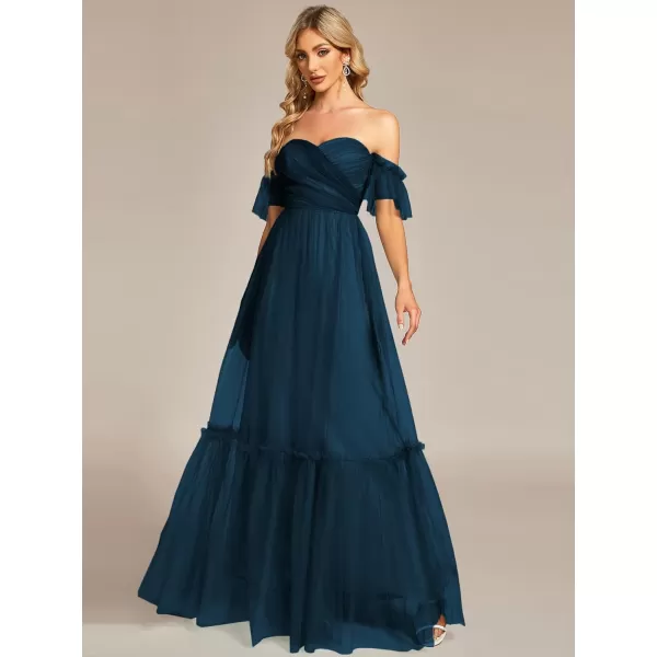 EverPretty Womens Formal Dress Sweetheart OffShoulder Ruched Tulle Maxi Bridesmaid Dresses 50126Teal