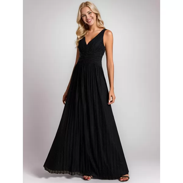 EverPretty Womens Glitter A Line V Neck Pleated Long Evening Dress 01961Bblack