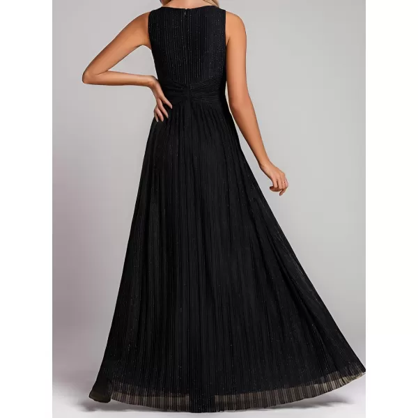 EverPretty Womens Glitter A Line V Neck Pleated Long Evening Dress 01961Bblack