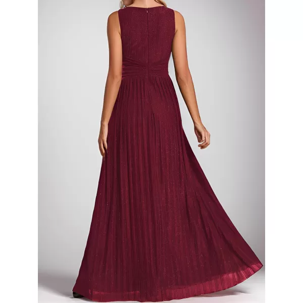 EverPretty Womens Glitter A Line V Neck Pleated Long Evening Dress 01961Bburgundy