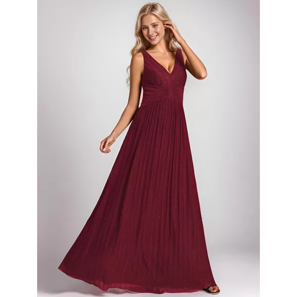 EverPretty Womens Glitter A Line V Neck Pleated Long Evening Dress 01961Bburgundy