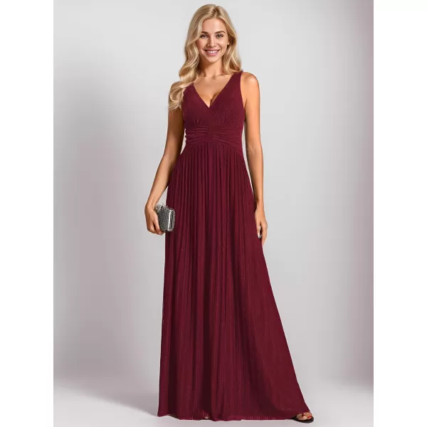 EverPretty Womens Glitter A Line V Neck Pleated Long Evening Dress 01961Bburgundy