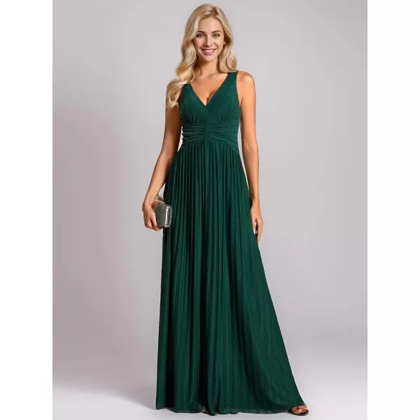 EverPretty Womens Glitter A Line V Neck Pleated Long Evening Dress 01961Bdark Green