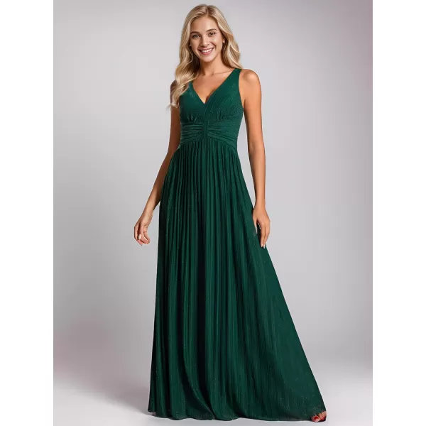 EverPretty Womens Glitter A Line V Neck Pleated Long Evening Dress 01961Bdark Green