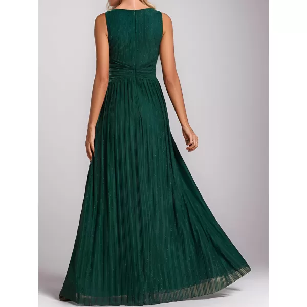 EverPretty Womens Glitter A Line V Neck Pleated Long Evening Dress 01961Bdark Green