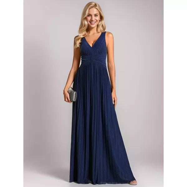 EverPretty Womens Glitter A Line V Neck Pleated Long Evening Dress 01961Bnavy Blue