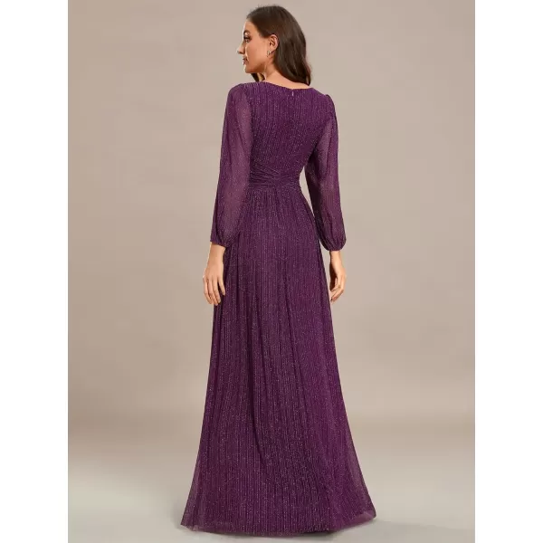 EverPretty Womens Glitter A Line V Neck Pleated Long Evening Dress 01961Purple Wisteria