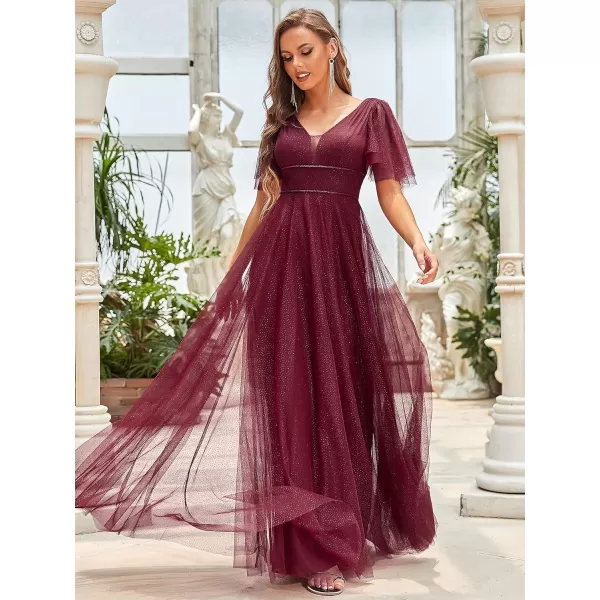 EverPretty Womens Illusion Short Sleeve Summer Tulle Bridesmaid Dresses for Wedding 0278Burgundy