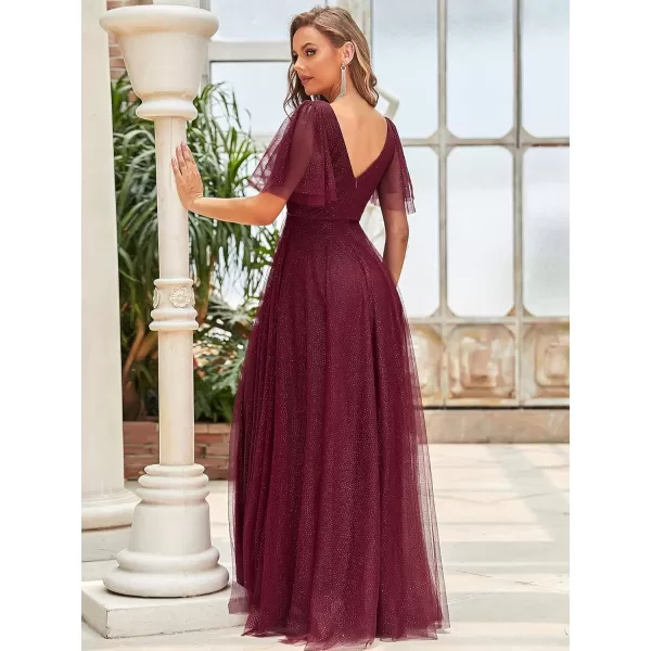 EverPretty Womens Illusion Short Sleeve Summer Tulle Bridesmaid Dresses for Wedding 0278Burgundy