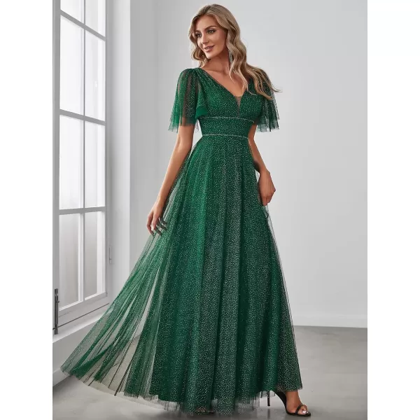 EverPretty Womens Illusion Short Sleeve Summer Tulle Bridesmaid Dresses for Wedding 0278Dark Green