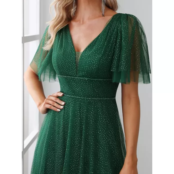 EverPretty Womens Illusion Short Sleeve Summer Tulle Bridesmaid Dresses for Wedding 0278Dark Green