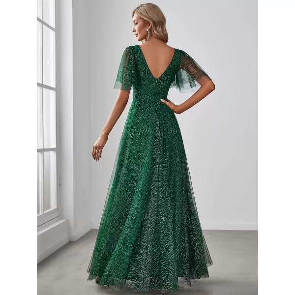 EverPretty Womens Illusion Short Sleeve Summer Tulle Bridesmaid Dresses for Wedding 0278Dark Green