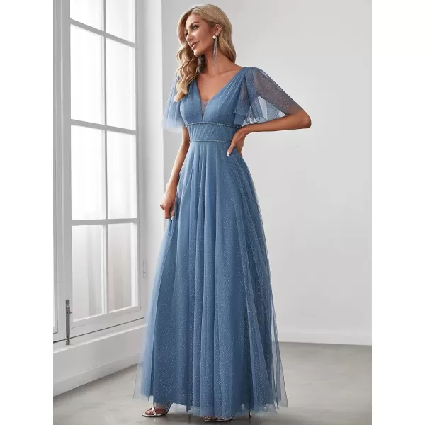 EverPretty Womens Illusion Short Sleeve Summer Tulle Bridesmaid Dresses for Wedding 0278Haze Blue