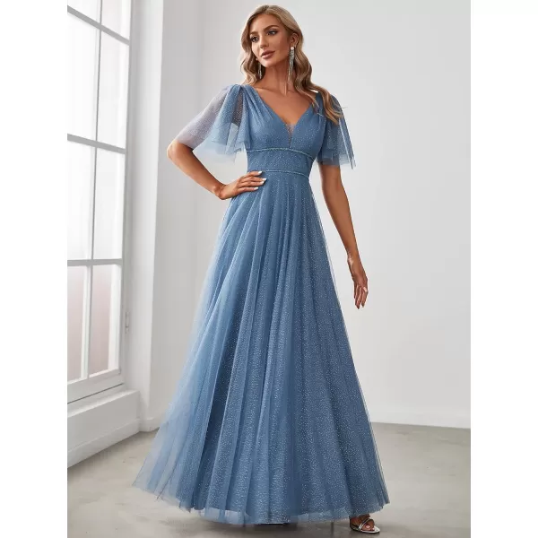 EverPretty Womens Illusion Short Sleeve Summer Tulle Bridesmaid Dresses for Wedding 0278Haze Blue