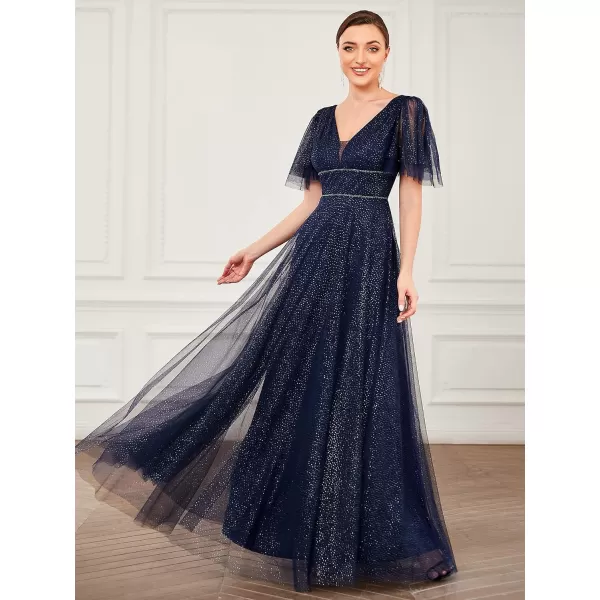 EverPretty Womens Illusion Short Sleeve Summer Tulle Bridesmaid Dresses for Wedding 0278Navy