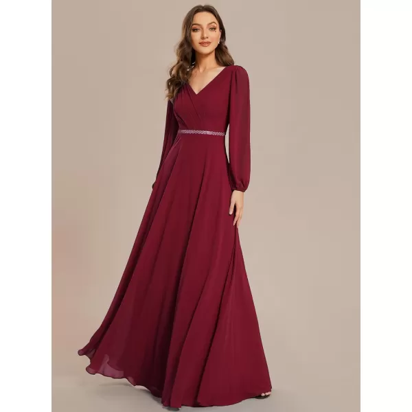 EverPretty Womens Long Sleeve V Neck Empire Waist A Line Beading Maxi Formal Dresses Bridemaid Dress 01981Burgundy