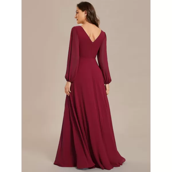 EverPretty Womens Long Sleeve V Neck Empire Waist A Line Beading Maxi Formal Dresses Bridemaid Dress 01981Burgundy