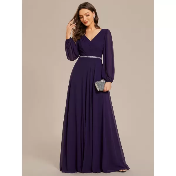 EverPretty Womens Long Sleeve V Neck Empire Waist A Line Beading Maxi Formal Dresses Bridemaid Dress 01981Deep Purple