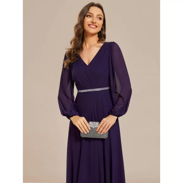 EverPretty Womens Long Sleeve V Neck Empire Waist A Line Beading Maxi Formal Dresses Bridemaid Dress 01981Deep Purple