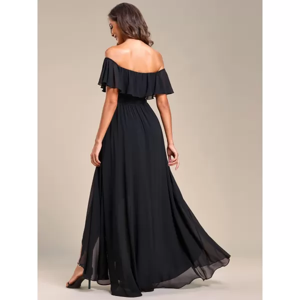 EverPretty Womens Off Shoulder High Low A Line Chiffon Wedding Guest Dress 01736Black