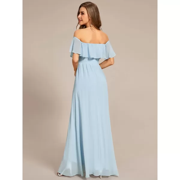 EverPretty Womens Off Shoulder High Low A Line Chiffon Wedding Guest Dress 01736Blue