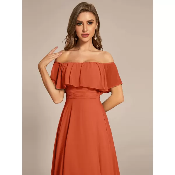 EverPretty Womens Off Shoulder High Low A Line Chiffon Wedding Guest Dress 01736Burnt Orange