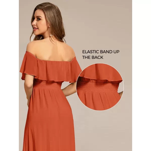 EverPretty Womens Off Shoulder High Low A Line Chiffon Wedding Guest Dress 01736Burnt Orange