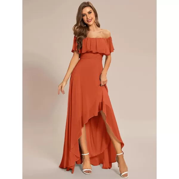 EverPretty Womens Off Shoulder High Low A Line Chiffon Wedding Guest Dress 01736Burnt Orange