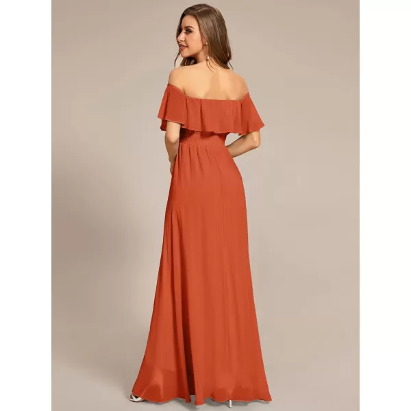 EverPretty Womens Off Shoulder High Low A Line Chiffon Wedding Guest Dress 01736Burnt Orange