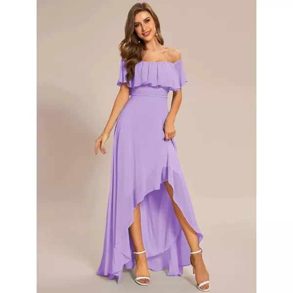 EverPretty Womens Off Shoulder High Low A Line Chiffon Wedding Guest Dress 01736Lavender