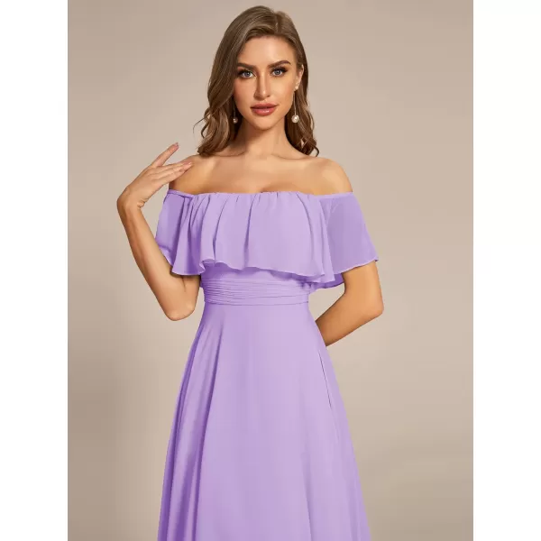 EverPretty Womens Off Shoulder High Low A Line Chiffon Wedding Guest Dress 01736Lavender