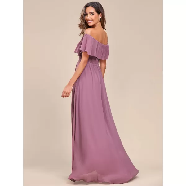 EverPretty Womens Off Shoulder High Low A Line Chiffon Wedding Guest Dress 01736Orchid