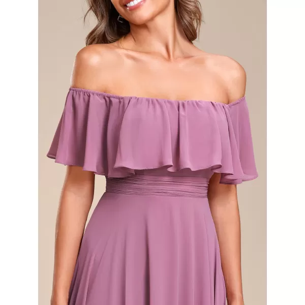 EverPretty Womens Off Shoulder High Low A Line Chiffon Wedding Guest Dress 01736Orchid