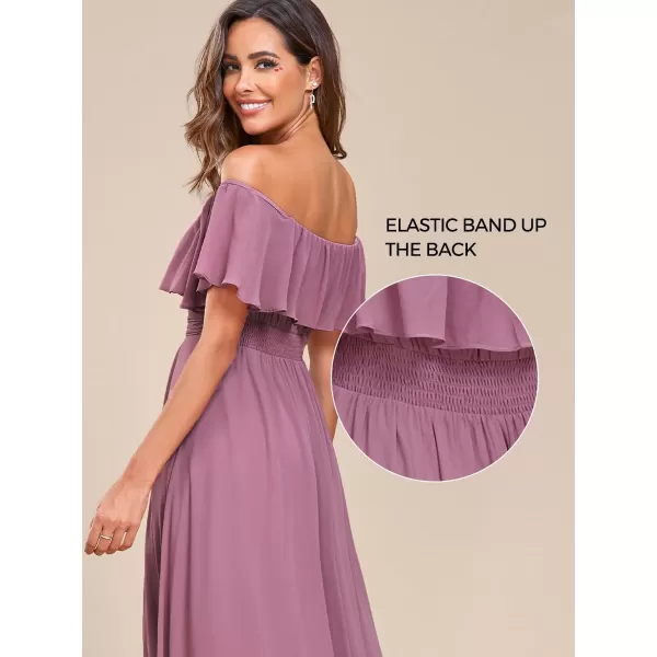 EverPretty Womens Off Shoulder High Low A Line Chiffon Wedding Guest Dress 01736Orchid