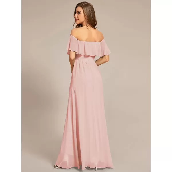 EverPretty Womens Off Shoulder High Low A Line Chiffon Wedding Guest Dress 01736Pink